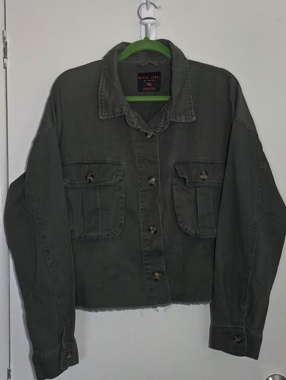 Black Label Olive Green Cropped Jean Jacket - Women